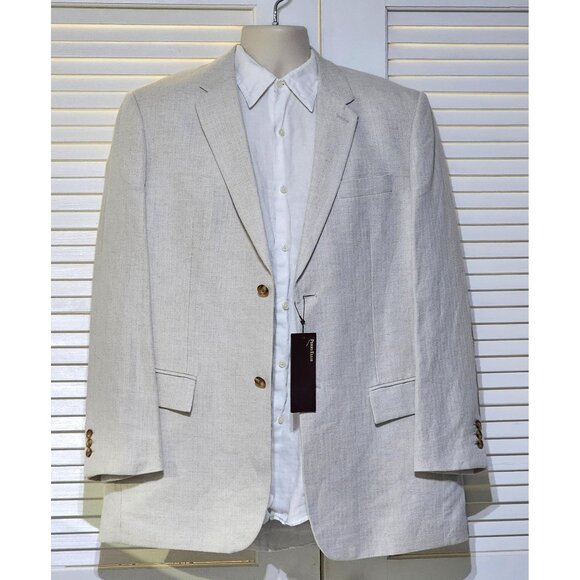 NWT Perry Ellis Men Ivory Herringbone Linen Blend Blazer Tailored Sz 44 Reg 2760 - Picture 12 of 15